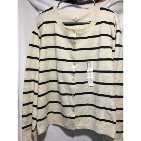 A New Day Cream & Black Striped Cardigan Sweater XXL Long Sleeve - Picture 1 of 5
